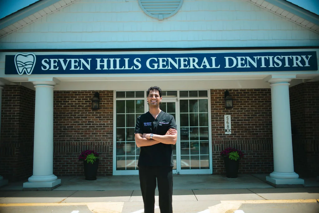 Dr. Parth Maheshwari outside Seven Hills General Dentistry on Bridgetown Road